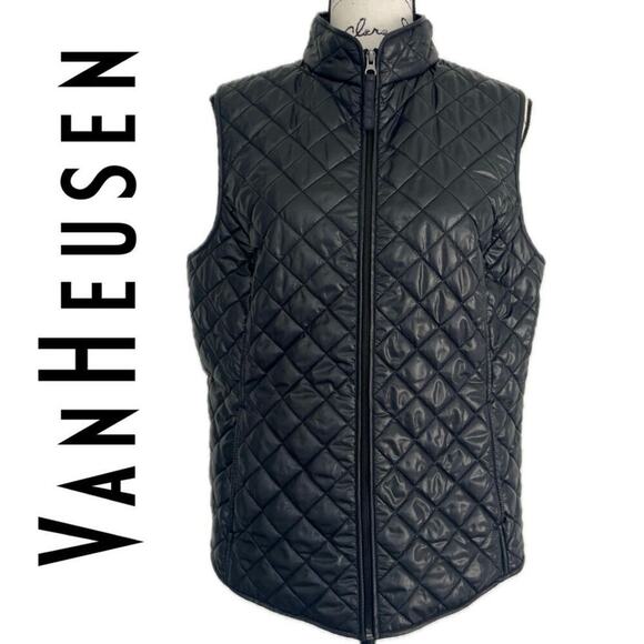 Van Heusen Other - VAN HEUSEN PUFFER VEST MEN INSIDE POCKETS Sz L BLACK MOCK NECK COZZY VERSATILE